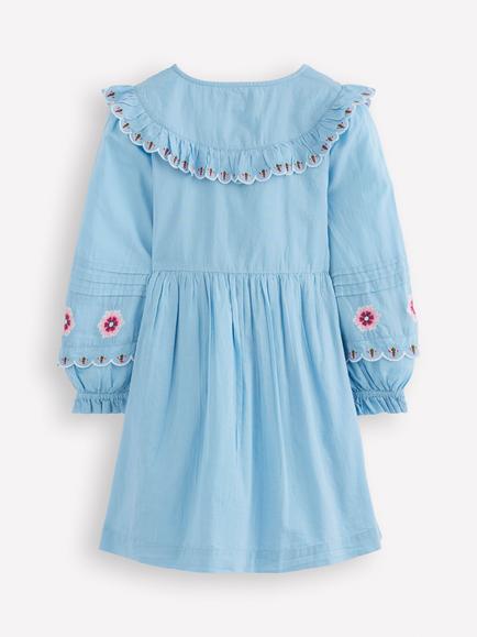 Mini Boden Kids' Button Through Dress, Glacier Blue - view 2, Glacier Blue