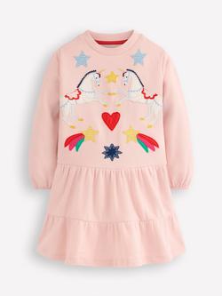 Mini Boden Kids' Drop Waist Dress, Chalk Pink Appliqué, Chalk Pink Appliqué