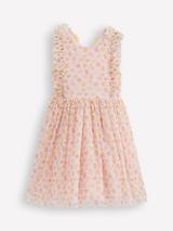 Mini Boden Kids' Flutter Strap Dress, Soft Ivory Rosa