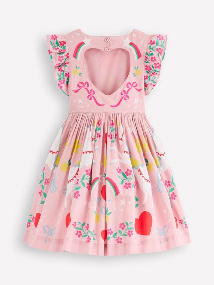 Mini Boden Kids' Ruffle Sleeve Printed Dress, Pink Unicorn - view 2, Pink Unicorn