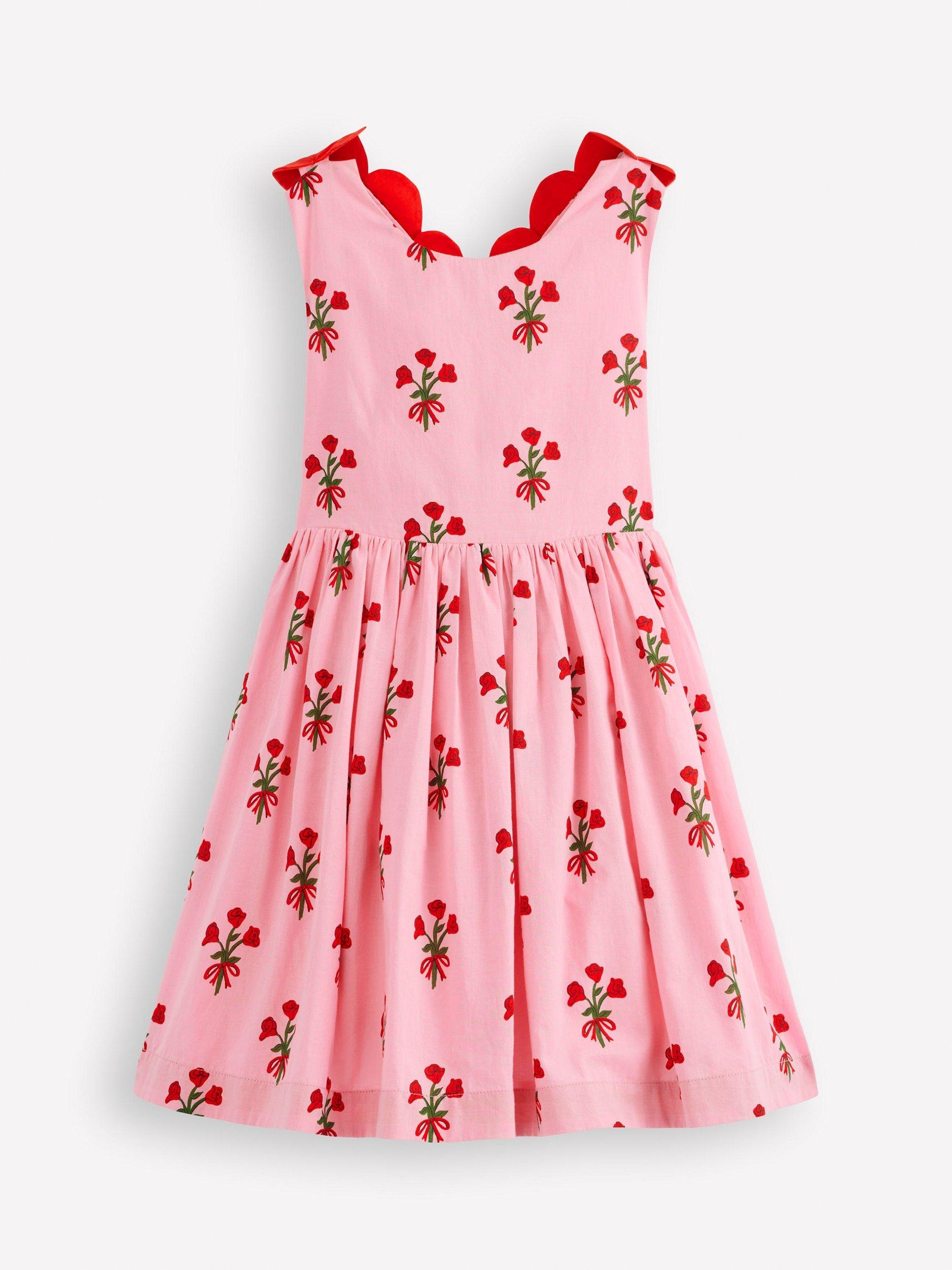 Mini Boden Kids' Fun Cross-back Strap Cotton Dress, Bubblegum Pink Posy