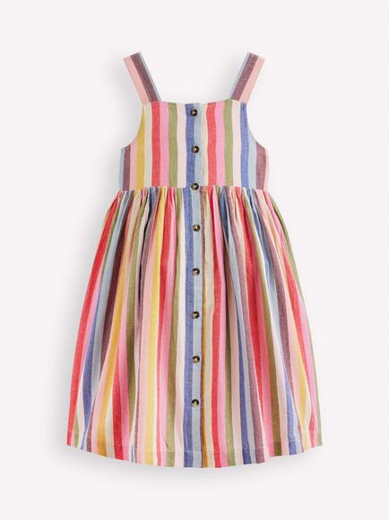 Mini Boden Kids' Remy Sleeveless Button Down Dress, Pink/Green, Pink/Green