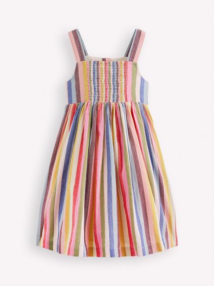 Mini Boden Kids' Remy Sleeveless Button Down Dress, Pink/Green - view 2, Pink/Green