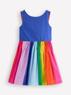Mini Boden Kids' Cotton Sleeveless Dress, Blue Rainbow, Blue Rainbow