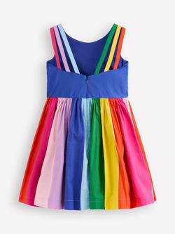 Mini Boden Kids' Cotton Sleeveless Dress, Blue Rainbow - view 2, Blue Rainbow