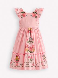 Mini Boden Kids' Embroidered Bow Back Midi Dress, Chalk Pink, Chalk Pink