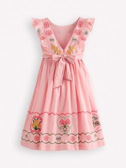 Mini Boden Kids' Embroidered Bow Back Midi Dress, Chalk Pink - view 2, Chalk Pink