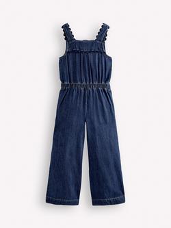 Mini Boden Kids' Woven Denim Jumpsuit, Mid Vintage - view 2, Mid Vintage