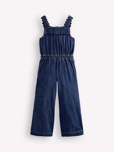 Mini Boden Kids' Woven Denim Jumpsuit, Mid Vintage - view 2, Mid Vintage