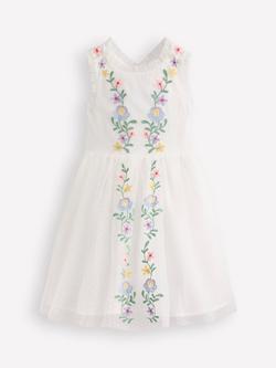 Mini Boden Kids' Tulle Embroidered Cross Back Party Dress, Soft Ivory, Soft Ivory