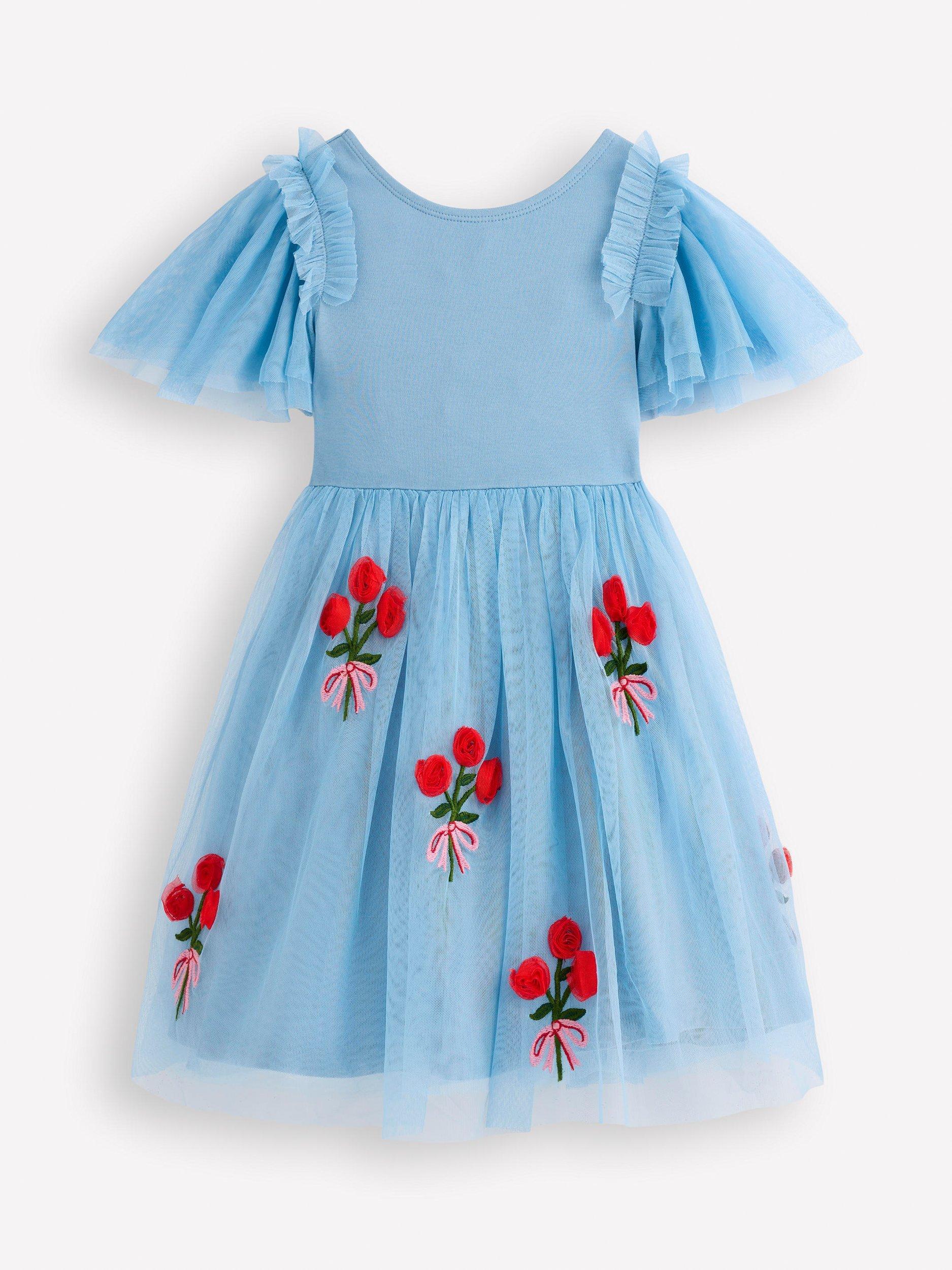 blue dress with roses kids Mini Boden Kids' Rose Tulle Short Sleeve Party Dress, Glacier like straps and a Size:Pre-order 7XL PRABAL GURUNG Jluxlabel Women's Draped Radiance