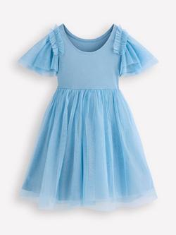 Mini Boden Kids' Rose Tulle Short Sleeve Party Dress, Glacier Blue Roses - view 2, Glacier Blue Roses