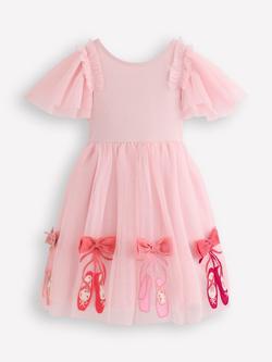 Mini Boden Kids' Ballet Shoe Tulle Short Sleeve Party Dress, Pink Ballet Shoes, Pink Ballet Shoes