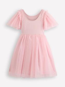 Mini Boden Kids' Ballet Shoe Tulle Short Sleeve Party Dress, Pink Ballet Shoes - view 2, Pink Ballet Shoes