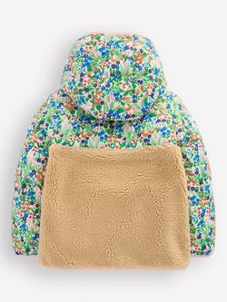 Mini Boden Kids' Janie Borg Panel Zipped Jacket, Blue Flowerbed - view 2, Blue Flowerbed
