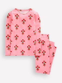 Mini Boden Kids' Cotton Long John Pyjama Set, Bubblegum Pink Posy, Bubblegum Pink Posy