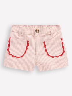 Mini Boden Kids' Ric Rac Patch Pocket Shorts, Pink Ticking Stripe, Pink Ticking Stripe