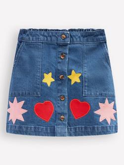 Mini Boden Kids' A Line Button Denim Skirt, Mid Vintage Shapes, Mid Vintage Shapes