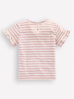 Mini Boden Kids' Cotton Frill Sleeve Stripe T-Shirt, Pink Ballerinas - view 2, Pink Ballerinas