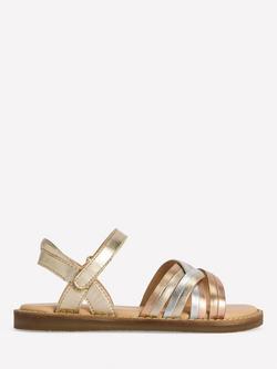 Mini Boden Kids' Leather Cross Over Open Toe Sandals, Metallic, Metallic
