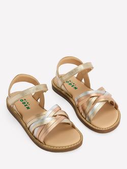 Mini Boden Kids' Leather Cross Over Open Toe Sandals, Metallic - view 2, Metallic