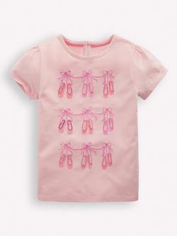 Mini Boden Kids' Embroidered Puff Sleeve T-Shirt, Pink Ballet Shoes, Pink Ballet Shoes