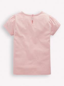 Mini Boden Kids' Embroidered Puff Sleeve T-Shirt, Pink Ballet Shoes - view 2, Pink Ballet Shoes