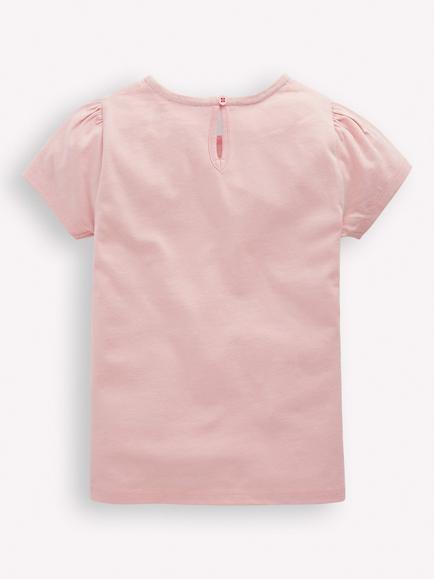 Mini Boden Kids' Embroidered Puff Sleeve T-Shirt, Pink Ballet Shoes - view 2, Pink Ballet Shoes