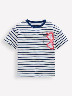 Mini Boden Kids' Cotton Sunglasses Relaxed T-Shirt, Navy Stripe, Navy Stripe