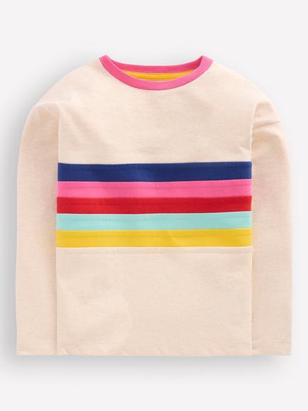 Mini Boden Kids' Cotton Breton Relaxed T-Shirt, Oatmeal Marl Stripe, Oatmeal Marl Stripe