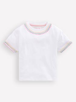 Mini Boden Kids' Cotton Embroidered Relaxed T-Shirt, White, White