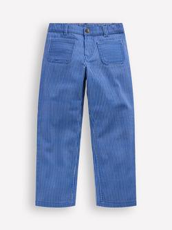 Mini Boden Kids' Patch Pocket Wide Leg Jeans, Blue & Ivory Stripe, Blue & Ivory Stripe