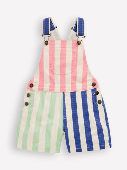 Mini Boden Kids' Stripe Short Dungarees, Multi Hotch Potch, Multi Hotch Potch
