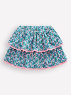 Mini Boden Kids' Cotton Jersey Ruffle Skort, Blue Floral Vine, Blue Floral Vine