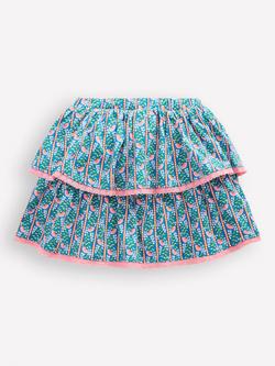 Mini Boden Kids' Cotton Jersey Ruffle Skort, Blue Floral Vine - view 2, Blue Floral Vine