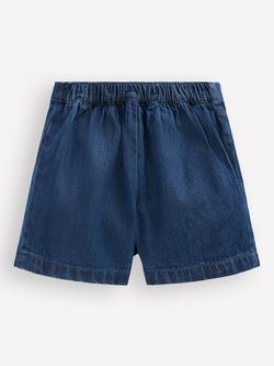 Mini Boden Kids' Wrap Woven Denim Skort, Mid Vintage - view 2, Mid Vintage