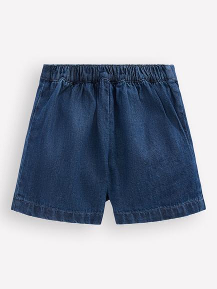 Mini Boden Kids' Wrap Woven Denim Skort, Mid Vintage - view 2, Mid Vintage