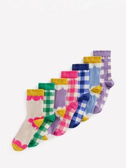 Mini Boden Kids' Patterned Socks, Pack of 7, Flower, Flower