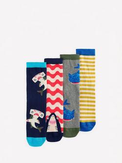 Mini Boden Kids' Patterned Socks, Pack of 7, Sharks, Sharks