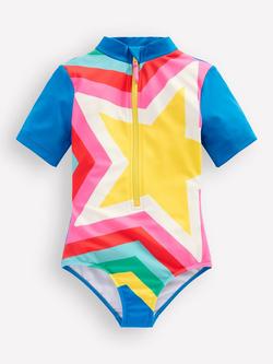 Mini Boden Kids' Zip Up Short Sleeve Swimsuit, Multi Star, Multi Star