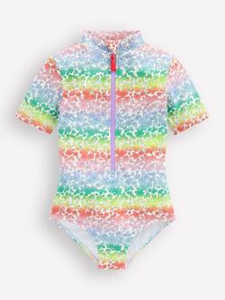Mini Boden Kids' Zip Up Short Sleeve Swimsuit, Rainbow Ombre, Rainbow Ombre