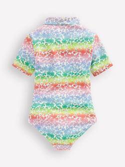 Mini Boden Kids' Zip Up Short Sleeve Swimsuit, Rainbow Ombre - view 2, Rainbow Ombre