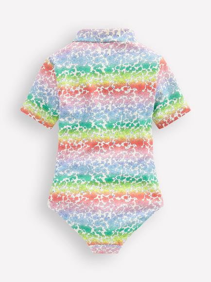 Mini Boden Kids' Zip Up Short Sleeve Swimsuit, Rainbow Ombre - view 2, Rainbow Ombre