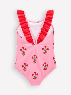 Mini Boden Kids' Hallie Frill Strap Floral Print Swimsuit, Bubblegum Pink Posy - view 2, Bubblegum Pink Posy