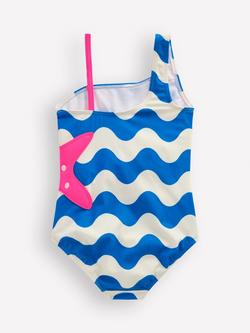 Mini Boden Kids' One Shoulder Printed Swimsuit, Blue Wave Starfish - view 2, Blue Wave Starfish