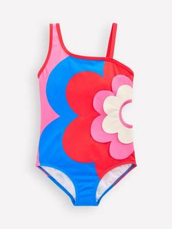Mini Boden Kids' One Shoulder Printed Swimsuit, Cut Out Flower, Cut Out Flower