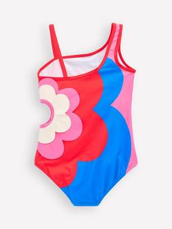 Mini Boden Kids' One Shoulder Printed Swimsuit, Cut Out Flower - view 2, Cut Out Flower
