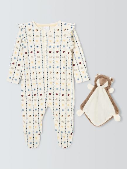 John Lewis Baby Hedgehog Sleepsuit & Comforter, White, White