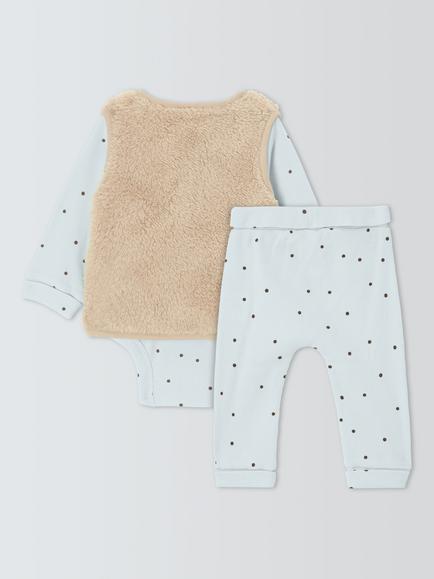 John Lewis Baby Hedgehog Bodysuit, Leggings & Gilet Set, Brown Multi - view 2, Brown Multi