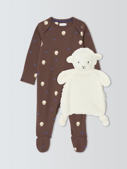 John Lewis Baby Sheep Sleepsuit & Comforter, Brown, Brown